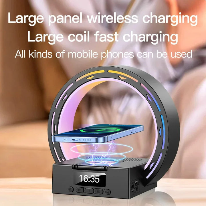 4 In 1 Wireless Bluetooth Speaker Charging Pad Bedside Lamp With Alarm Clock