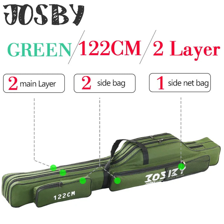 JOSBY 152/122/60cm Fishing Bag Oxford Cloth Folding Fishing Rod Reel Bag Fishing