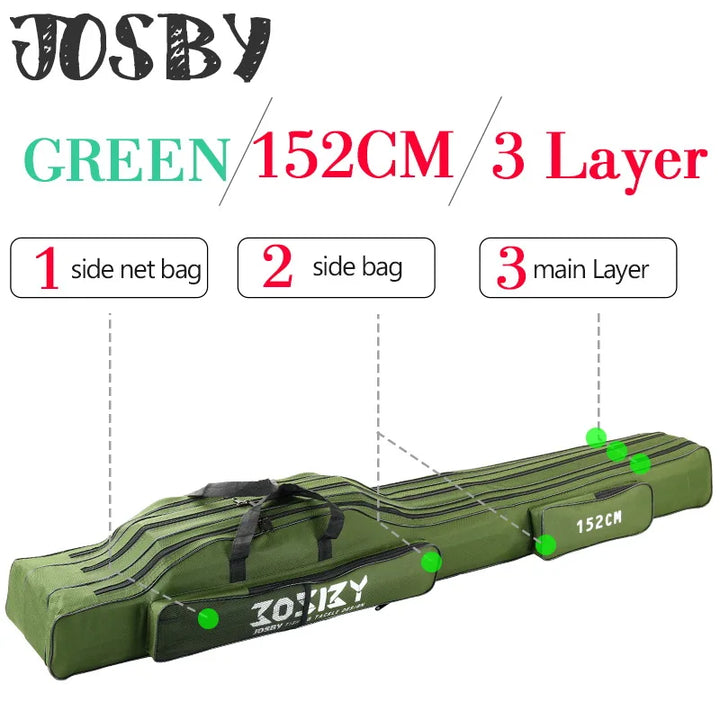 JOSBY 152/122/60cm Fishing Bag Oxford Cloth Folding Fishing Rod Reel Bag Fishing