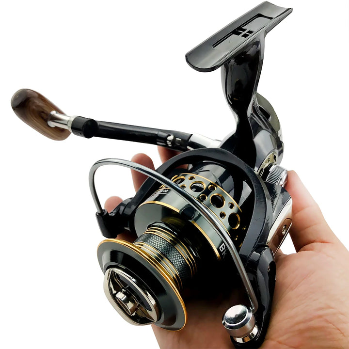 GHOTDA Fishing coil Wooden handshake 12+ 1BB Spinning Fishing Reel Metal Spool Left