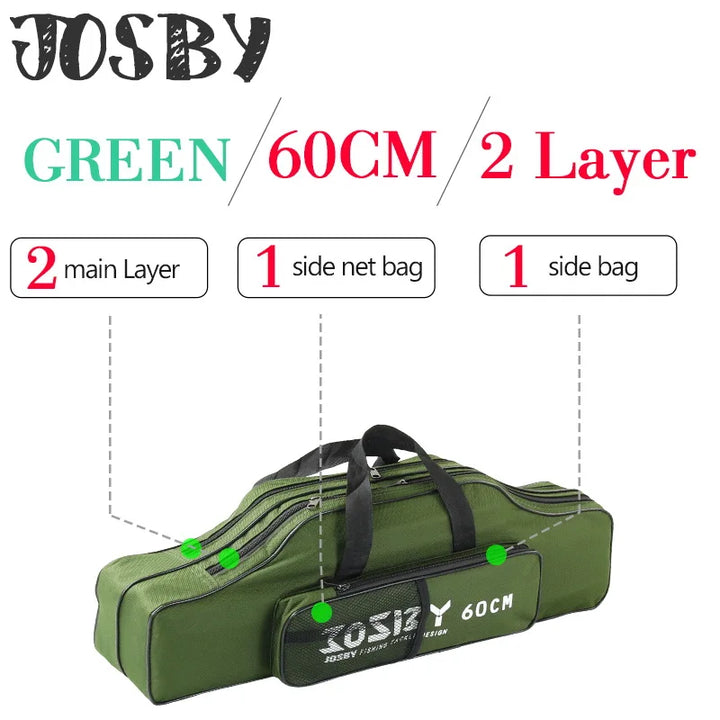 JOSBY 152/122/60cm Fishing Bag Oxford Cloth Folding Fishing Rod Reel Bag Fishing