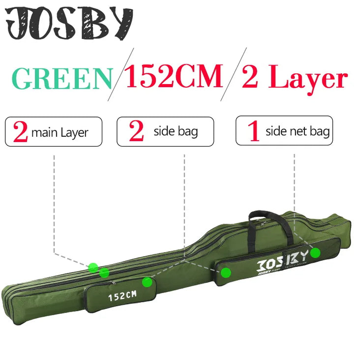 JOSBY 152/122/60cm Fishing Bag Oxford Cloth Folding Fishing Rod Reel Bag Fishing