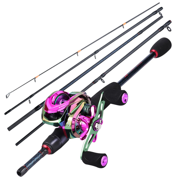 Sougayilang Fishing Rods and Reels 5 Section Carbon Rod Baitcasting Reel Travel Fishing