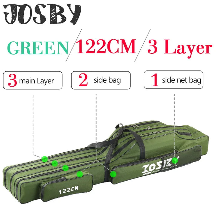 JOSBY 152/122/60cm Fishing Bag Oxford Cloth Folding Fishing Rod Reel Bag Fishing