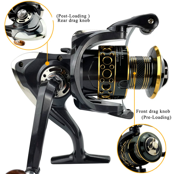 GHOTDA Fishing coil Wooden handshake 12+ 1BB Spinning Fishing Reel Metal Spool Left