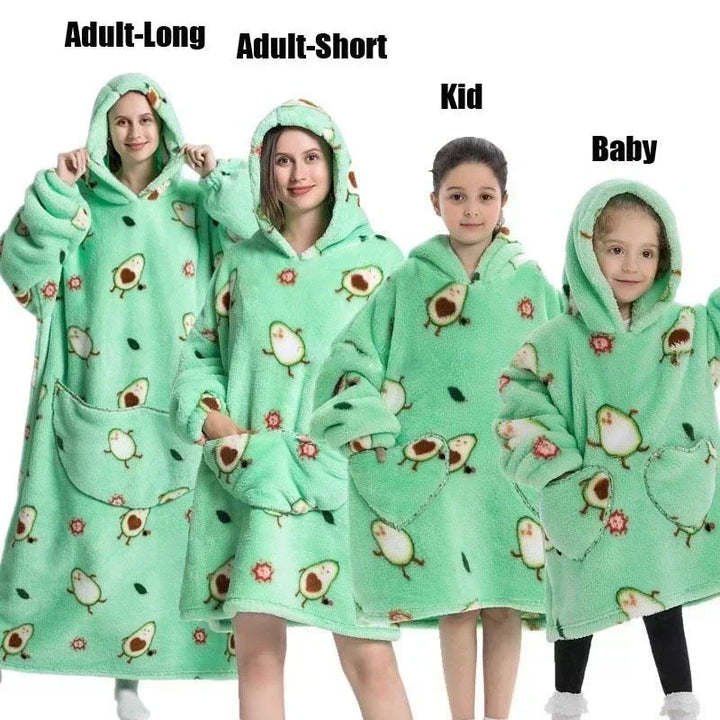 Super Long Oversized Winter Sherpa Blanket Plush Flannel Warm Family Matching Hoodie Christmas