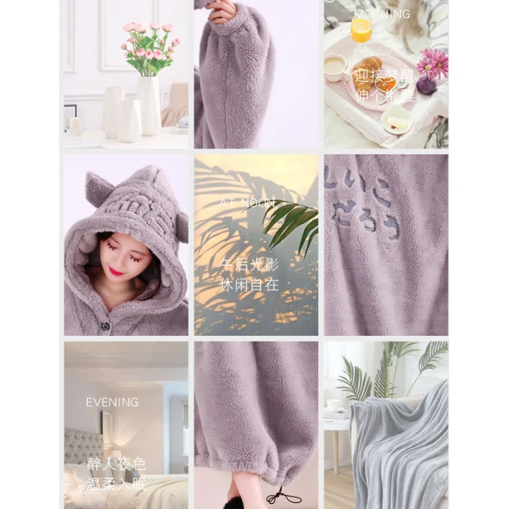 WOSTAR Winter soft fleece blanket with sleeves hooded Sweater blanket