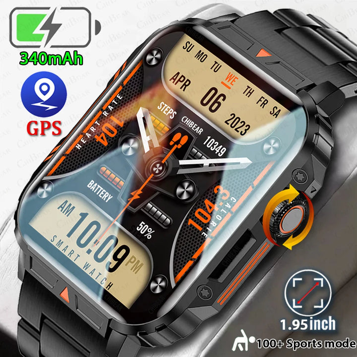 2024 New 1.95 Outdoor Military Man Smart Watch Men Bluetooth Call Smartwatch