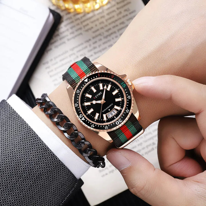 New fashionable men's nylon strap calendar watch, luxurious and simple business men's and women's