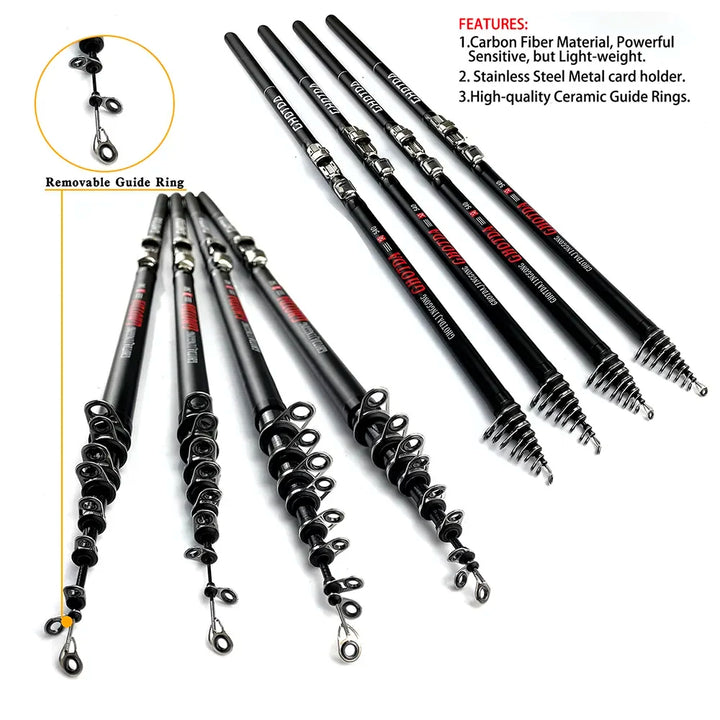 2.7M 3.6M 4.5M 5.4M 6.3M Carbon Telescopic Rock Fishing Rod Tough M Power Telescopic