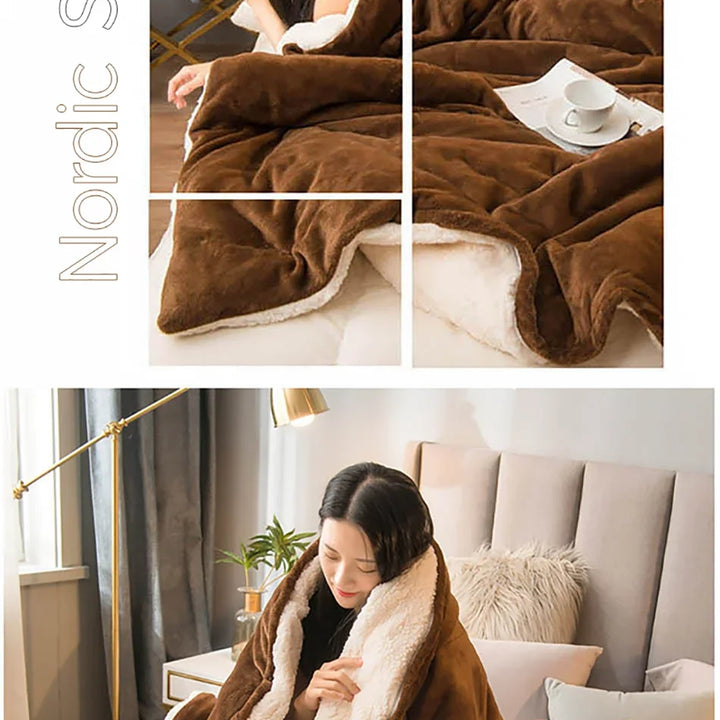 Wool Throw Blanket Keep Warm Winter Bed Blankets Double Sided Queen