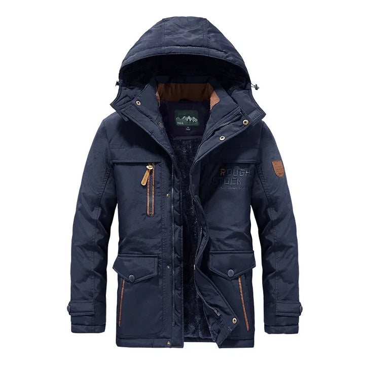 Men Hooded Long Winter Jackets Multi Pockets Warm Parkas Fleece Down Jackets New Fashion Male Outdoor Tooling Casual Jackets 6XL