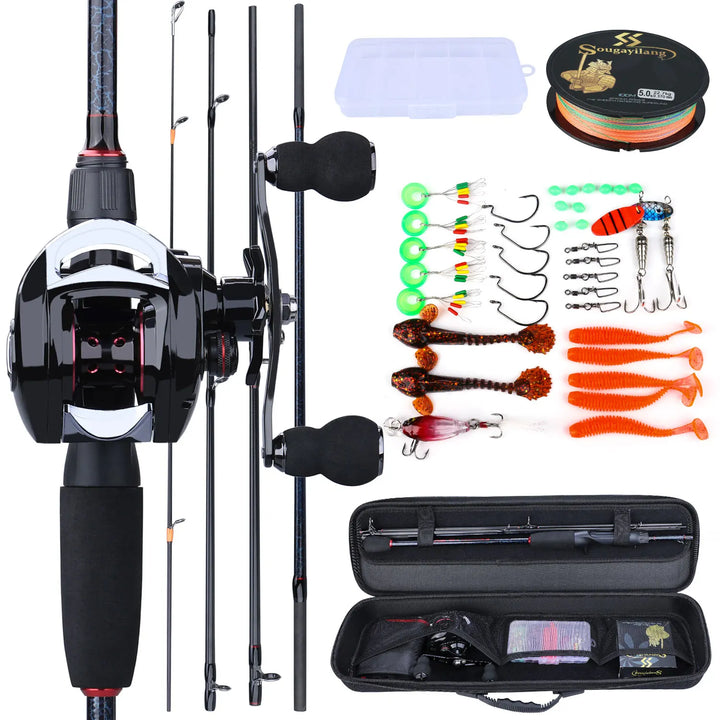 Sougayilang Fishing Rods and Reels Set Bag Portable 5 Sections Fishing Rod and 12LB