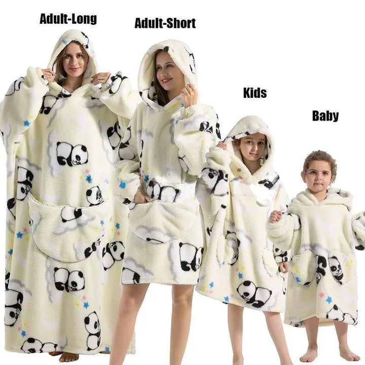 Super Long Oversized Winter Sherpa Blanket Plush Flannel Warm Family Matching Hoodie Christmas