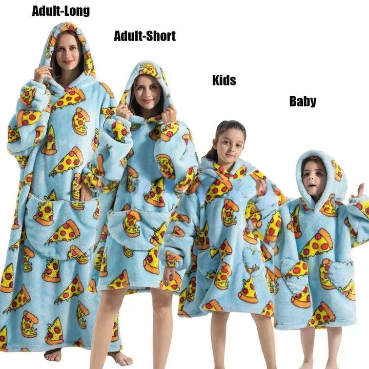 Super Long Oversized Winter Sherpa Blanket Plush Flannel Warm Family Matching Hoodie Christmas