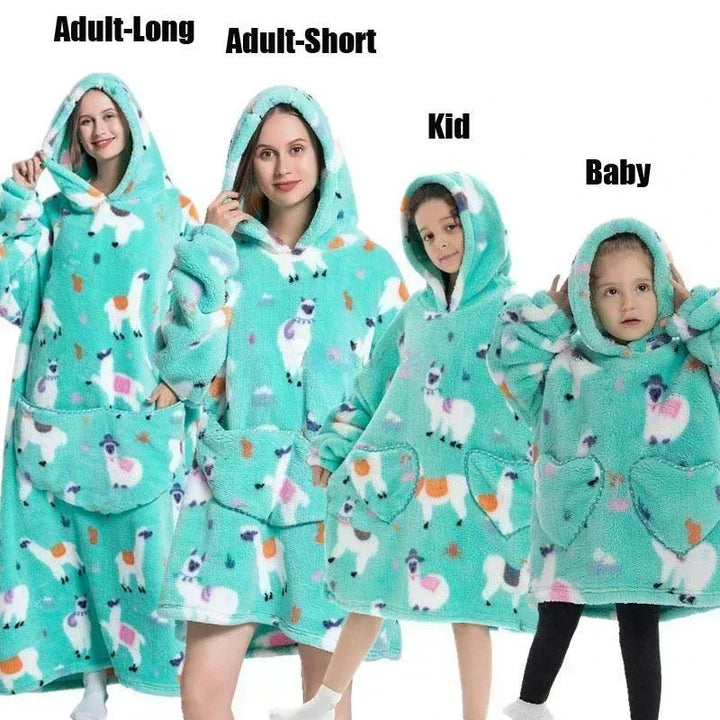 Super Long Oversized Winter Sherpa Blanket Plush Flannel Warm Family Matching Hoodie Christmas