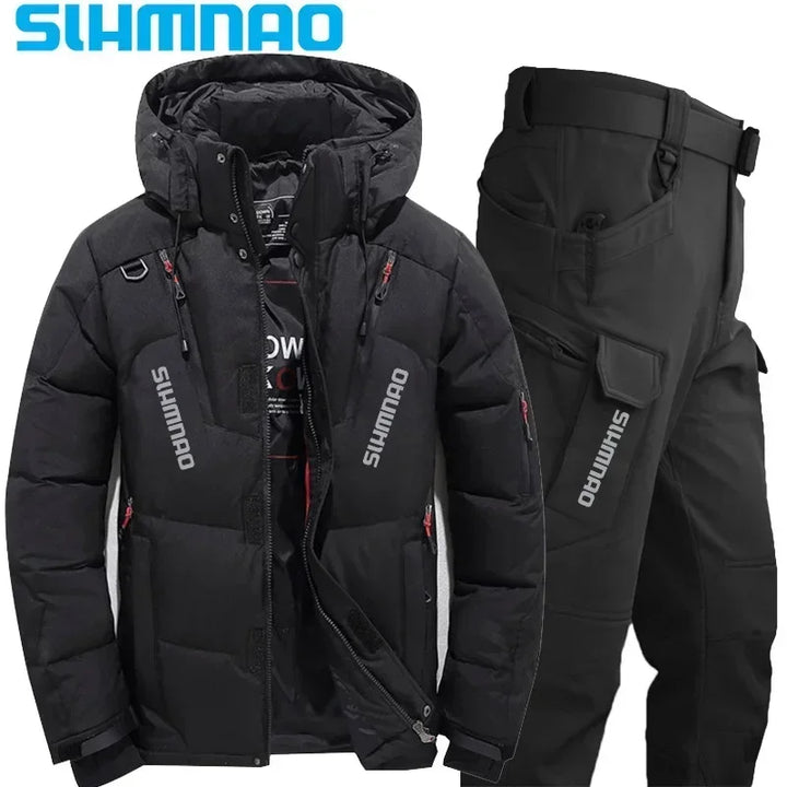 Men's Goose Down Jacket and Tactical Pants, Winter Fishing Suit, Warm, Snow Skiing