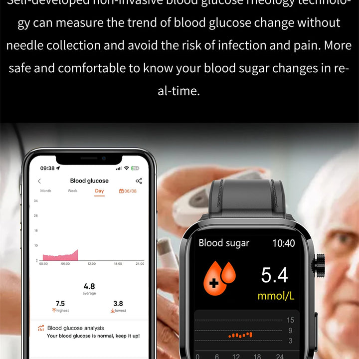 2024New AI Medical Diagnosis Blood Lipids Uric Acid Blood Glucose Smart Watch Men