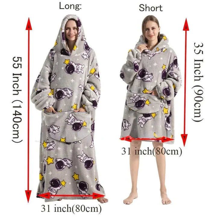 Super Long Oversized Winter Sherpa Blanket Plush Flannel Warm Family Matching Hoodie Christmas