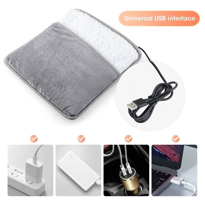 Winter Electric Foot Heating Pad USB Charging Soft Plush Washable Foot Warmer Heater