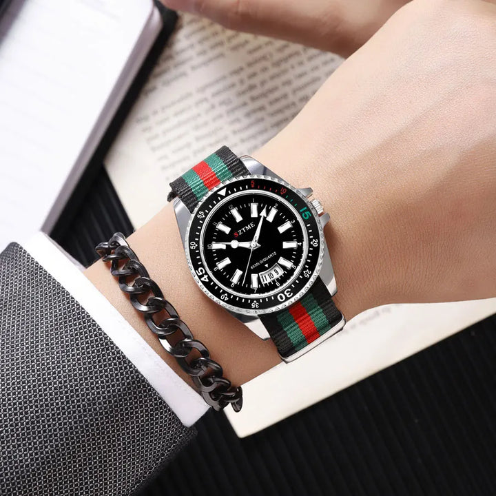 New fashionable men's nylon strap calendar watch, luxurious and simple business men's and women's