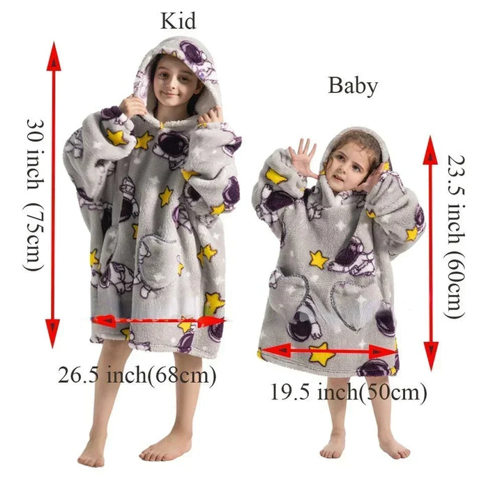 Super Long Oversized Winter Sherpa Blanket Plush Flannel Warm Family Matching Hoodie Christmas