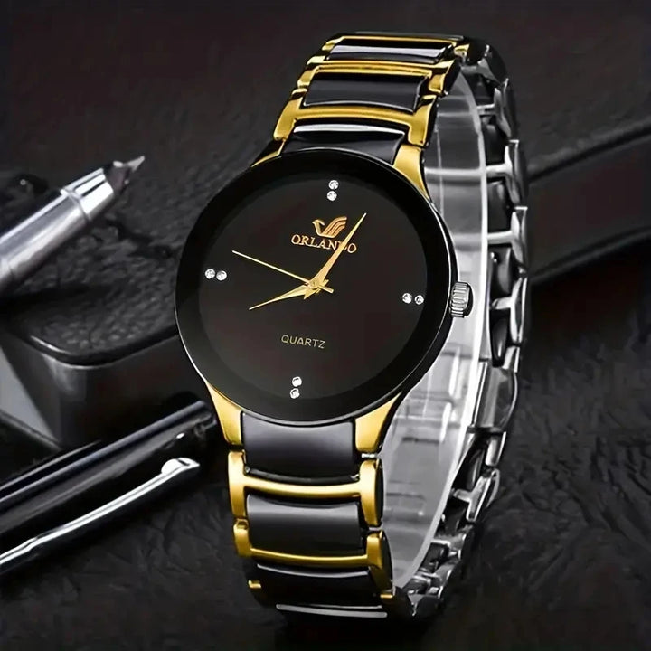 5pcs Men's New Classic Steel Band Versatile Watch - Quartz Watch, Keychain, Barber, Sunglasses,