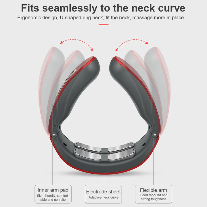 Electric Neck Shoulder Pulse Massager Kneading 4 Head TENS Magnetic Pulse Heating
