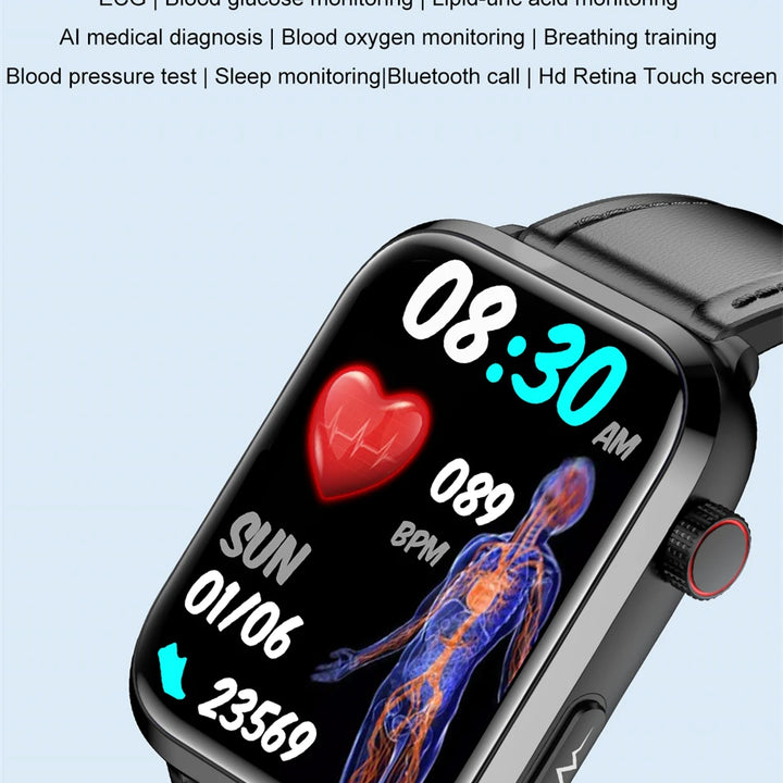 2024New AI Medical Diagnosis Blood Lipids Uric Acid Blood Glucose Smart Watch Men