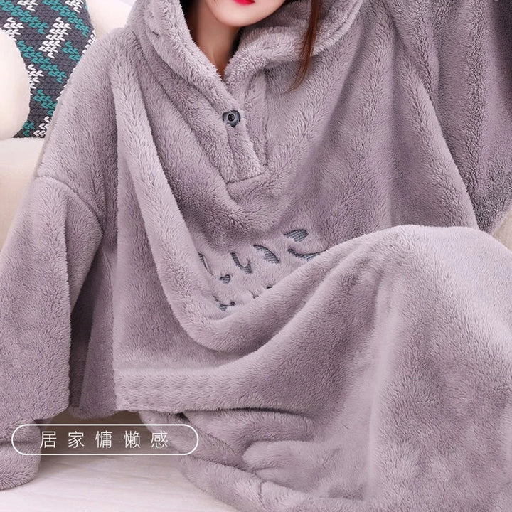 WOSTAR Winter soft fleece blanket with sleeves hooded Sweater blanket