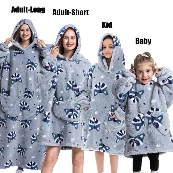 Super Long Oversized Winter Sherpa Blanket Plush Flannel Warm Family Matching Hoodie Christmas