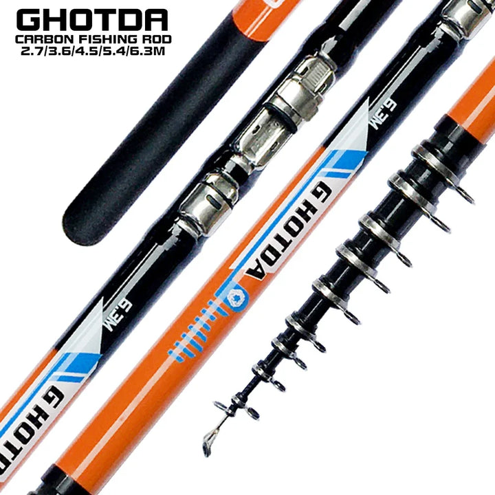 2.7M 3.6M 4.5M 5.4M 6.3M Carbon Telescopic Rock Fishing Rod Tough M Power Telescopic