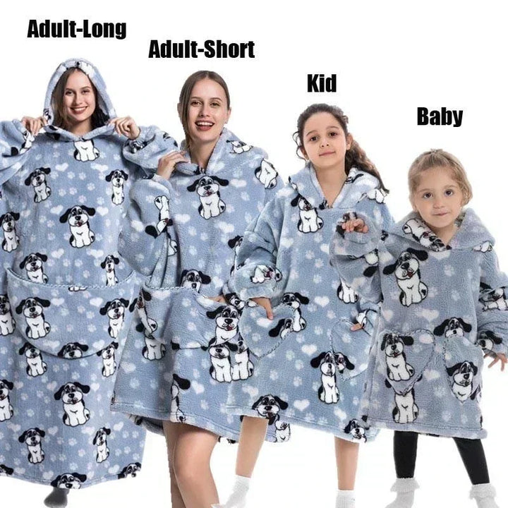 Super Long Oversized Winter Sherpa Blanket Plush Flannel Warm Family Matching Hoodie Christmas