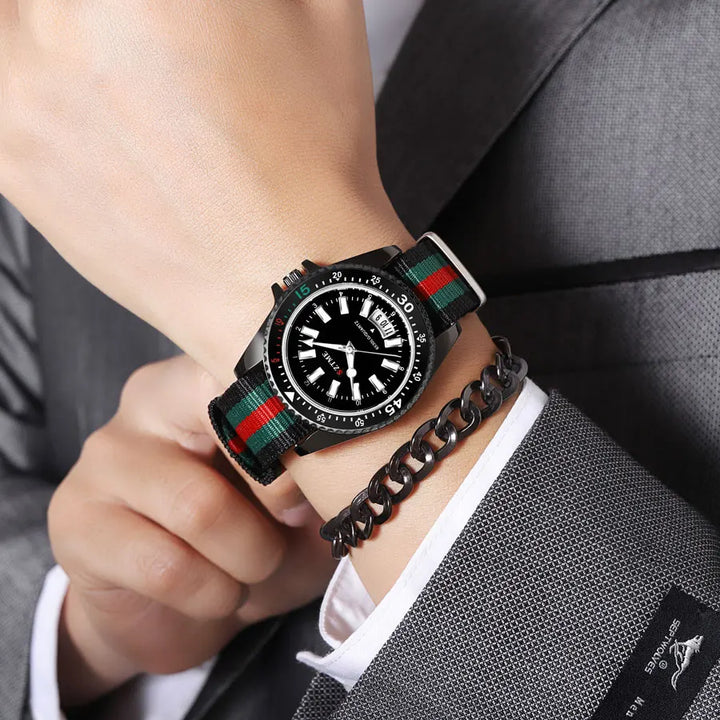 New fashionable men's nylon strap calendar watch, luxurious and simple business men's and women's