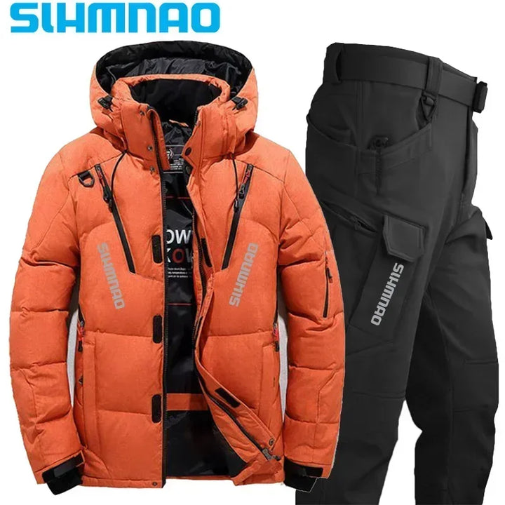 Men's Goose Down Jacket and Tactical Pants, Winter Fishing Suit, Warm, Snow Skiing