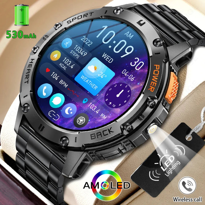 For Huawei Xiaomi New AMOLED Smart Watch Men with Flashlight Sports