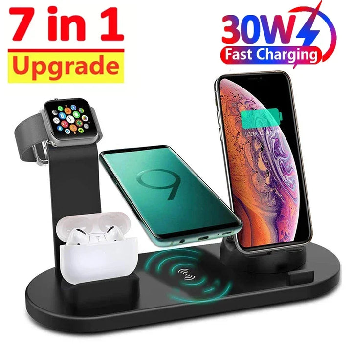 30W 7 In 1 Wireless Charger Stand Pad For iPhone 15 14 13 12 11 X Apple Watch