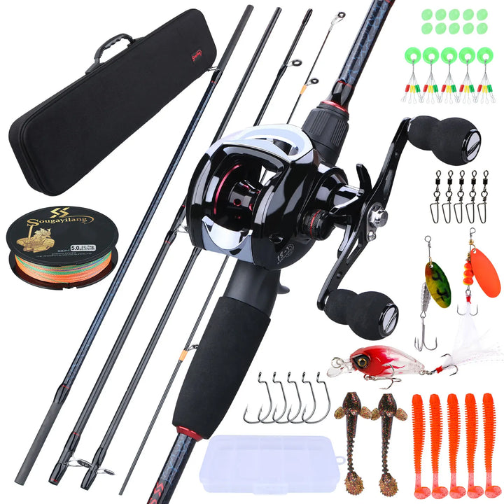 Sougayilang Fishing Rods and Reels Set Bag Portable 5 Sections Fishing Rod and 12LB