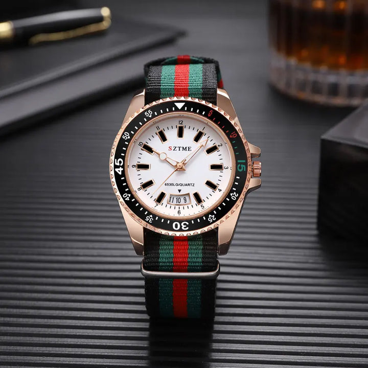 New fashionable men's nylon strap calendar watch, luxurious and simple business men's and women's