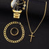 4pcs gold alloy Roman with calendar men's quartz watch and cross necklace bracelet