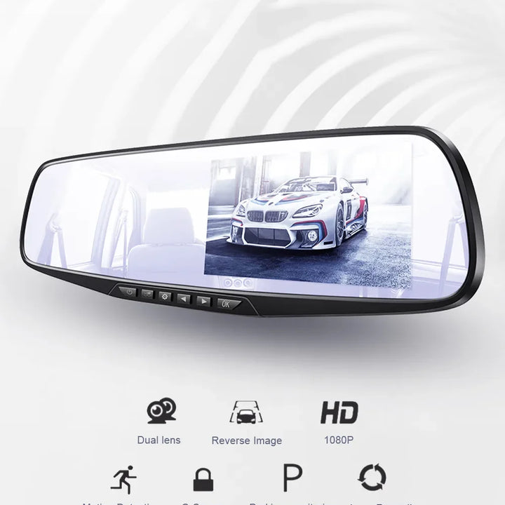 4.3 Inch Driving Recorder Car DVR Rearview Mirror Dual Lens Car Recorder 1080P IPS Front and Rear