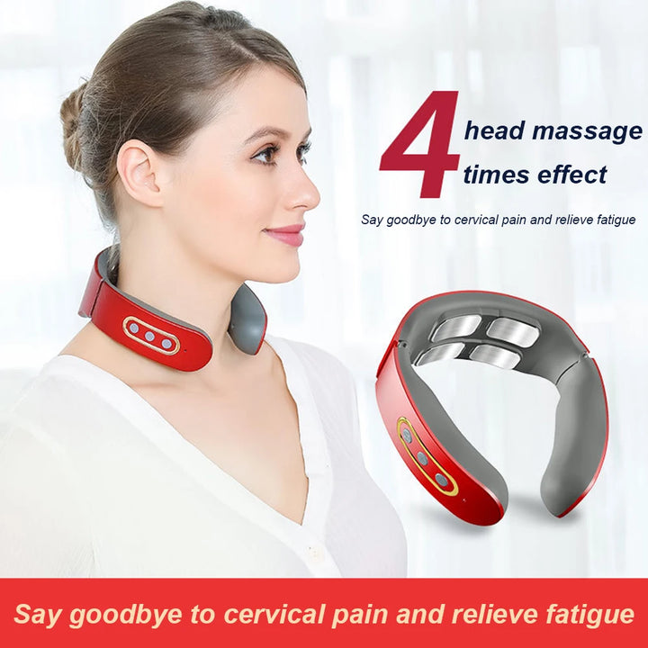 Electric Neck Shoulder Pulse Massager Kneading 4 Head TENS Magnetic Pulse Heating