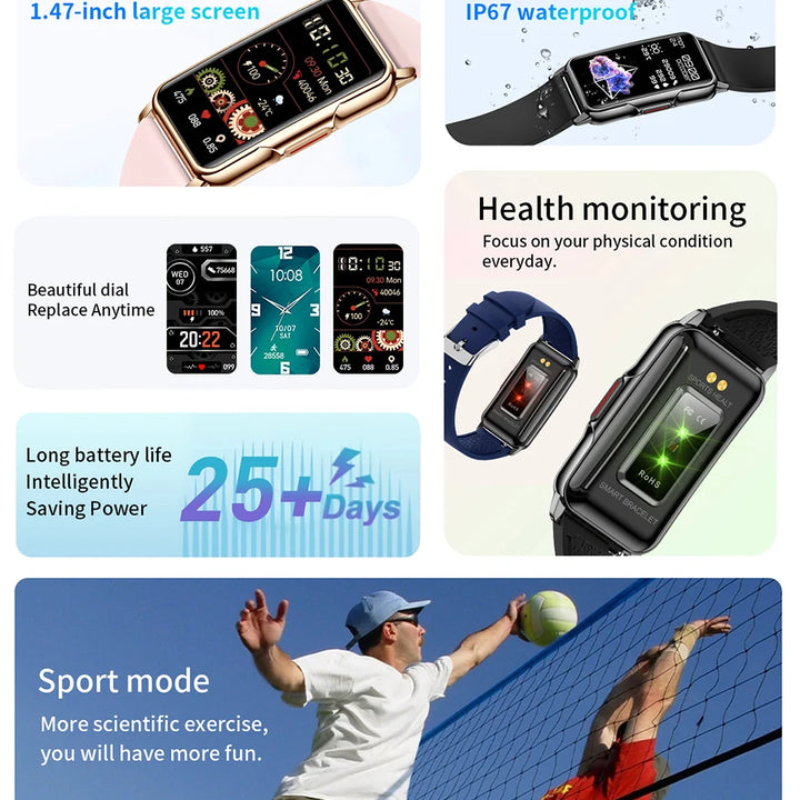 LIGE Smart Watch Women Full Touch Screen Bluetooth Call IP67 Waterproof Sports Fitness