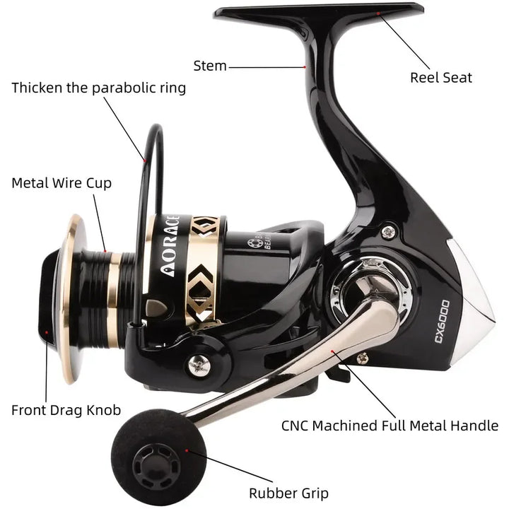 All Metal Salt Water Surf Spinning Fishing Reel 1000-6000 Spinning Fishing Reel Black/gold