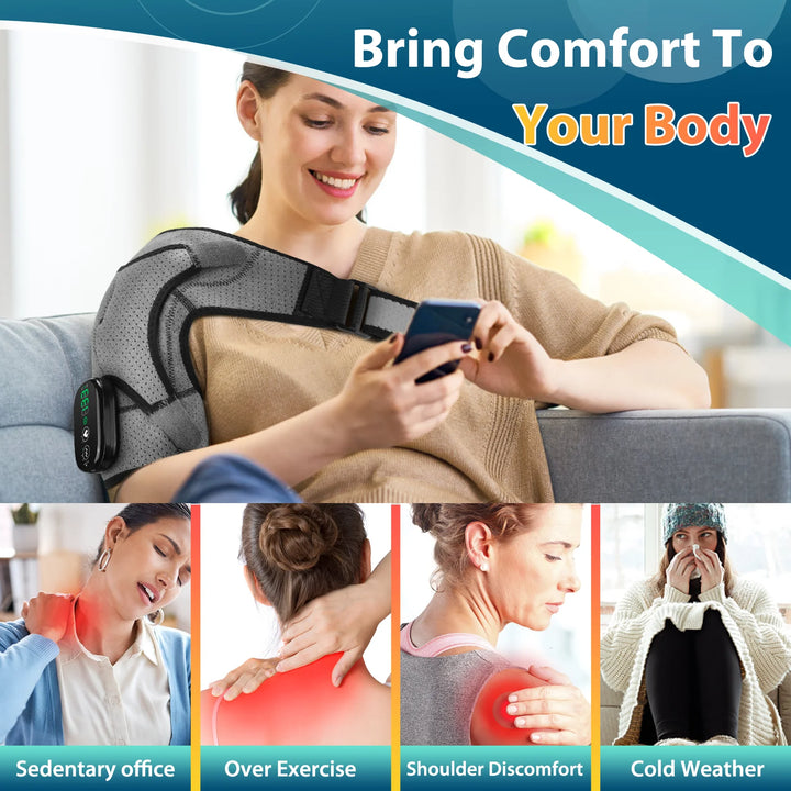 Electric Heating Shoulder Massage Pad, 3-speed Adjustable Heated Back Shoulder Brace