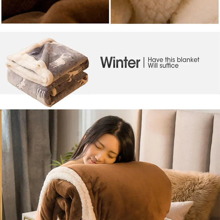 Wool Throw Blanket Keep Warm Winter Bed Blankets Double Sided Queen