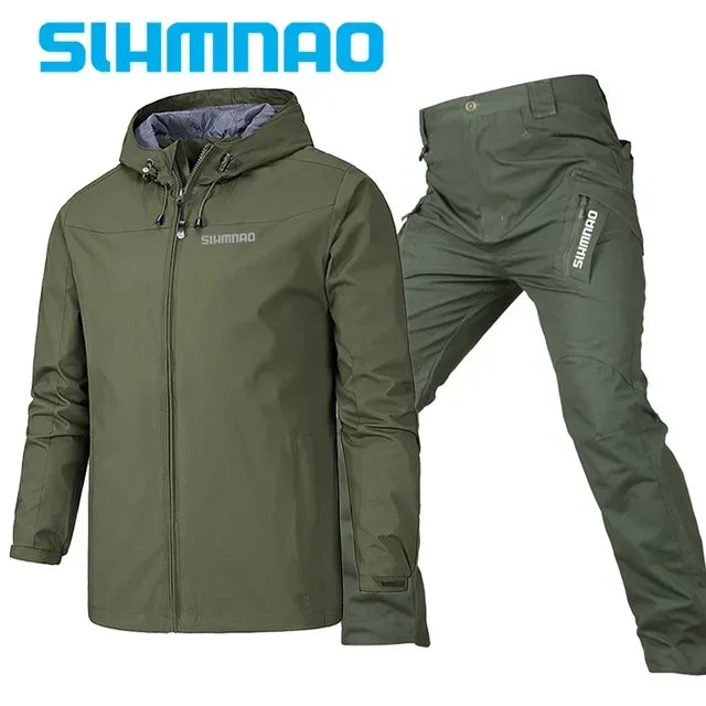 Spring and Autumn fishing suit set, hooded windproof and waterproof, outdoor mountaineering suit, tactical pants