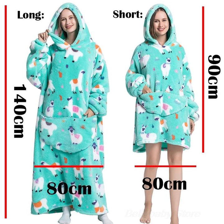 Super Long Oversized Winter Sherpa Blanket Plush Flannel Warm Family Matching Hoodie Christmas