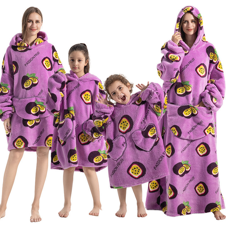 Super Long Oversized Winter Sherpa Blanket Plush Flannel Warm Family Matching Hoodie Christmas