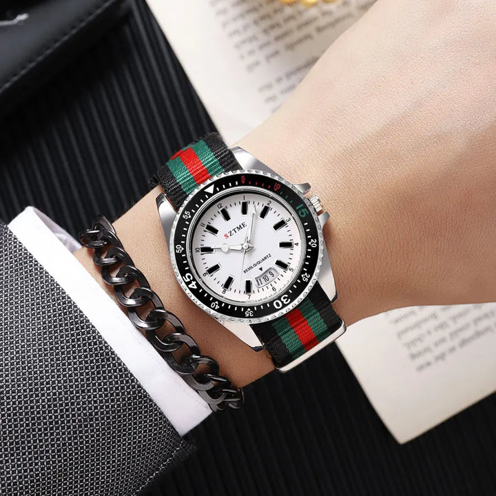 New fashionable men's nylon strap calendar watch, luxurious and simple business men's and women's